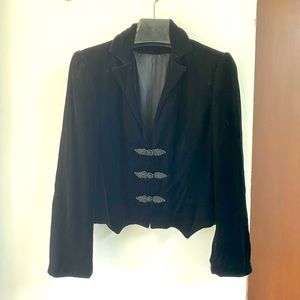 Velvet Cropped Blazer w/ Button Detail